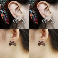 Zinc Alloy Stud Earring, rustfrit stål ørering indlæg, Bike, forgyldt, flere farver til valg, nikkel, bly & cadmium fri, 25x15mm, 3par/Bag, Solgt af Bag