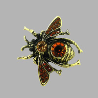 Broche de strass, alliage de zinc, abeille, Plaqué de couleur d'or antique, avec strass, protéger l'environnement, sans nickel, plomb et cadmium, 37x41mm, 12PC/sac, Vendu par sac