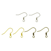 Brass Hook earwire, Sárgaréz, galvanizált, hurok, több színt a választás, ólom és kadmium mentes, 15x17x0.50mm, Lyuk:Kb 2mm, 6000PC-k/Bag, Által értékesített Bag