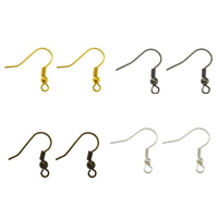 Brass Hook earwire, Sárgaréz, galvanizált, hurok, több színt a választás, ólom és kadmium mentes, 19x19x0.50mm, Lyuk:Kb 0.5mm, 4000PC-k/Bag, Által értékesített Bag