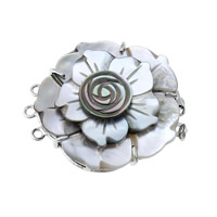 Cierre de Caja de Nácar, metal, con Nácar Negra, Flor, chapado en color de platina, natural & 3-aro, libre de níquel, plomo & cadmio, 38x34x11mm, agujero:aproximado 2mm, 10PCs/Grupo, Vendido por Grupo