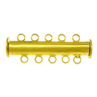 Brass Slide Lock Kapcsos, Sárgaréz, arany színű aranyozott, 5-strand, nikkel, ólom és kadmium mentes, 30x10x7mm, Lyuk:Kb 1.5mm, 100PC-k/Lot, Által értékesített Lot