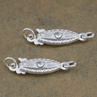 Mässing Fishhook Lås, Häst öga, silver pläterad, med strass & enkelsträngad, nickel, bly och kadmium gratis, 17.50x5x3mm, Hål:Ca 2.5mm, 100PC/Lot, Säljs av Lot