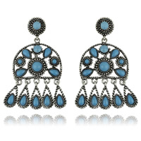 Zinc Alloy Chandelier Earring, med Resin, jern ørering indlæg, antik sølv farve forgyldt, med rhinestone, blå, nikkel, bly & cadmium fri, 70x38mm, Solgt af par