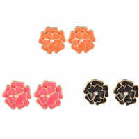 Zinc Alloy Stud Earring, med ABS plastik perle, jern ørering indlæg, Flower, guldfarve belagt, emalje, flere farver til valg, nikkel, bly & cadmium fri, 22x22mm, Solgt af par