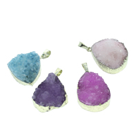 Pendentif Druzy Agate naturelle, agate quartz de glace, avec caution de fer, Placage de couleur d'or, le style Druzy, couleurs mélangées, 22x75x15mm-24x30x16mm, Trou:Environ 5x6mm, 10PC/sac, Vendu par sac