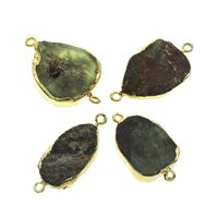 Austrália Jade conector, with fiança de ferro, cromado de cor dourada, natural & laço de 1/1, 16x35x6mm-20x40x8mm, Buraco:Aprox 2mm, 10PCs/Bag, vendido por Bag