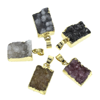 Pendentif Druzy Agate naturelle, agate quartz de glace, avec caution de fer, rectangle, Placage de couleur d'or, le style Druzy, couleurs mélangées, 13x18x7mm-13x20x12mm, Trou:Environ 5x6mm, 10PC/sac, Vendu par sac