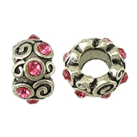 Coirníní Rhinestone Sinc Alloy, Rondelle, dath airgid antique plátáilte, le rhinestone, nicil, luaidhe & caidmiam saor in aisce, 7x13x13mm, Poll:Thart 5.5mm, 100ríomhairí pearsanta/Lot, Díolta De réir Lot