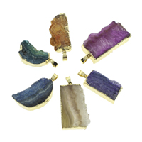 Natuurlijke Agate Druzy hanger, Ijs Quartz Agaat, met ijzer borgtocht, gold plated, Druzy stijl, meer kleuren voor de keuze, 18x30x7mm-25x40x10mm, Gat:Ca 5x6mm, 10pC's/Bag, Verkocht door Bag