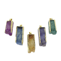 Natuurlijke Agate Druzy hanger, Ijs Quartz Agaat, met ijzer borgtocht, Rechthoek, gold plated, Druzy stijl, meer kleuren voor de keuze, 12-35mm, Gat:Ca 5x6mm, 10pC's/Bag, Verkocht door Bag