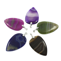 Pendants Agate Lása, le iarann ​​bannaí, Teardrop, dath airgid plated, dathanna níos mó le haghaidh rogha, 37x54x8mm-38x56x8mm, Poll:Thart 5x6mm, 10ríomhairí pearsanta/Mála, Díolta De réir Mála