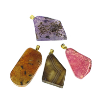 Pendants Jewelry Agate, Agate Measctha, le iarann ​​bannaí, Nuggets, dath an óir plated, 22x30x7mm-45x55x9mm, Poll:Thart 5x6mm, 10ríomhairí pearsanta/Mála, Díolta De réir Mála