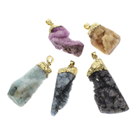 Natuurlijke Agate Druzy hanger, Ijs Quartz Agaat, met ijzer borgtocht, Nuggets, gold plated, Druzy stijl, gemengde kleuren, 15x41x13mm-22x55x15mm, Gat:Ca 5x6mm, 10pC's/Bag, Verkocht door Bag