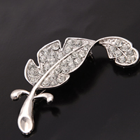 Rhinestone Brooch Zinc Alloy Leaf platinum color plated with rhinestone nickel lead & cadmium free Sold By Lot