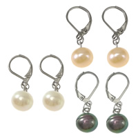 Freshwater Pearl øreringe, Stainless Steel, med Ferskvandsperle, naturlig, flere farver til valg, 9.5x12mm, 29.5mm, Solgt af par