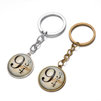 Zinc Alloy Key Chain, med jernring & Glas, Flad Rund, forgyldt, tid perle smykker & med nummer mønster, flere farver til valg, nikkel, bly & cadmium fri, 25x80mm, Hole:Ca. 26mm, Længde Ca. 3 inch, 12Strands/Bag, Solgt af Bag