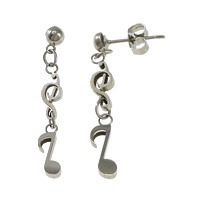 Stainless Steel Drop Earring, Music Note, oprindelige farve, 4x13x1.5mm, 4.5x13x1.5mm, 36mm, Solgt af par