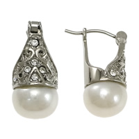 Freshwater Pearl Earrings Stainless Steel with Freshwater Pearl natural with rhinestone white Sold By Pair