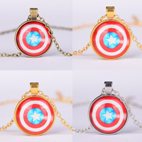 Time Gem Jewelry Necklace Zinc Alloy with iron chain & Glass with 5cm extender chain Flat Round plated oval chain nickel lead & cadmium free 25mm Length Approx 19.5 Inch Sold By Bag