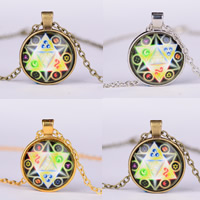 Time Gem Jewelry Necklace Zinc Alloy with iron chain & Glass with 5cm extender chain Flat Round plated oval chain nickel lead & cadmium free 25mm Length Approx 19.5 Inch Sold By Bag