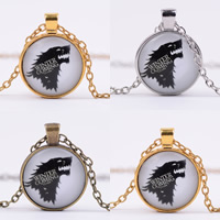 Time Gem Jewelry Necklace Zinc Alloy with iron chain & Glass with 5cm extender chain Flat Round plated oval chain & with letter pattern nickel lead & cadmium free 25mm Length Approx 19.5 Inch Sold By Bag