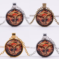 Time Gem Jewelry Necklace Zinc Alloy with iron chain & Glass with 5cm extender chain Flat Round plated oval chain nickel lead & cadmium free 25mm Length Approx 19.5 Inch Sold By Bag