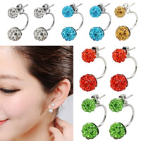 Stud Double Face, Clay Pave, acier inoxydable puce boucle d'oreille, Rond, avec strass, plus de couleurs à choisir, 10mm, 8mm, Vendu par paire