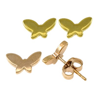 Stainless Steel Stud Øreringe, Butterfly, forgyldt, flere farver til valg, 8x5x11mm, Solgt af par