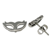 Stainless Steel Stud Øreringe, Maske, oprindelige farve, 11x5.50x11mm, Solgt af par