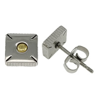 Stainless Steel Stud fülbevaló, Négyzet, galvanizált, kétszínű & megfeketedik, 6x6x12mm, 10párok/Lot, Által értékesített Lot