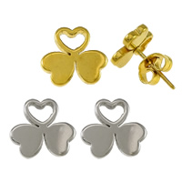 Orecchini in acciaio inossidabile, acciaio inox, Three Leaf Clover, placcato, nessuno, 9.50x9x11mm, 10Pairspaio/lotto, Venduto da lotto