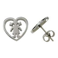 Stainless Steel Stud Øreringe, Heart, oprindelige farve, 11.50x11x11mm, Solgt af par