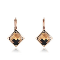 Zinc Alloy Håndtaget tilbage Earring, messing ørering håndtaget tilbage klip, Rhombus, real steg forgyldt, med Australien rhinestone & facetteret, nikkel, bly & cadmium fri, 18x30mm, Solgt af par