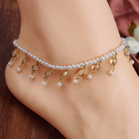 ABS Pearl plaisteach anklet, le Crystal, ilghnéitheach, bán, 70mm, Fad Thart 8 Inse, 3Snáitheanna/Mála, Díolta De réir Mála