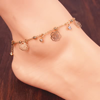 Το Anklet σιδήρου, Σίδερο, με 5cm επεκτατικού αλυσίδας, Λουλούδι, χρώμα επίχρυσο, οβάλ αλυσίδα & με στρας & κοίλος, νικέλιο, μόλυβδο και κάδμιο ελεύθεροι, 260mm, Μήκος Περίπου 8.5 inch, 3Σκέλη/τσάντα, Sold Με τσάντα