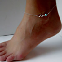 Sinc Alloy Anklet, le slabhra iarann & Turquoise sintéiseach, Infinity, dath airgid plated, twist slabhra Oval, nicil, luaidhe & caidmiam saor in aisce, 180mm, Fad Thart 7 Inse, 3Snáitheanna/Mála, Díolta De réir Mála