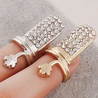 Zinc Alloy Nail fingerring, Flower, forgyldt, med rhinestone, flere farver til valg, nikkel, bly & cadmium fri, 30x15mm, Størrelse:2, Solgt af PC