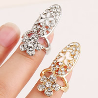 Zink Alloy Nail Finger Ring, Blomma, plated, emalj & med strass, fler färger för val, nickel, bly och kadmium gratis, 31x15mm, Storlek:2, Säljs av PC