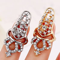 Zinc Alloy Nail fingerring, Crown, forgyldt, med rhinestone, flere farver til valg, nikkel, bly & cadmium fri, 55x18mm, Størrelse:2, Solgt af PC