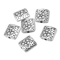 Zinc Alloy šperky Korálky, Zinek, Náměstí, starožitné barva postříbřená, s květinovým vzorem, nikl, olovo a kadmium zdarma, 10x10mm, Otvor:Cca 1.1mm, 300PC/Lot, Prodáno By Lot