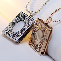 Faisean Locket muince, Prás, le 2lnch slabhra extender, Leabhar, plátáilte, le locket grianghraf & slabhra liathróid, dathanna níos mó le haghaidh rogha, nicil, luaidhe & caidmiam saor in aisce, 28x19mm, Díolta Per Thart 17 Inse Snáithe