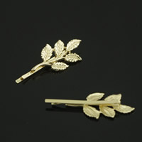 Haarspeld, Zinc Alloy, met ijzer clip, Blad, gold plated, nikkel, lood en cadmium vrij, 50mm, 3pC's/Bag, Verkocht door Bag