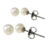 Pendientes de Perlas de Freshwater, acero inoxidable, con Perlas cultivadas de agua dulce, natural, diverso tamaño para la opción, Blanco, 10parespareja/Grupo, Vendido por Grupo