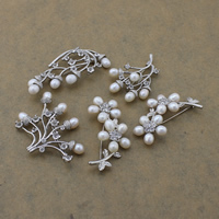 Diúilicín Péarla Dealg, Pearl Fionnuisce, le Prás, le rhinestone, dathanna measctha, 31-61x20-38x7-17mm, 10ríomhairí pearsanta/Lot, Díolta De réir Lot