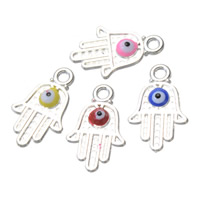 Zinklegering Hamsa Hangers, Zinc Alloy, Evil Hamsa Eye, echte verzilverd, Islam sieraden & glazuur, meer kleuren voor de keuze, nikkel, lood en cadmium vrij, 13x21mm, Gat:Ca 2.5mm, 500pC's/Lot, Verkocht door Lot