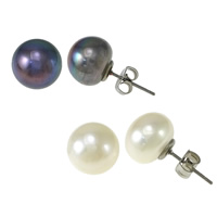 Freshwater Pearl øreringe, Stainless Steel, med Ferskvandsperle, naturlig, flere farver til valg, 11x11x19mm, 10par/Lot, Solgt af Lot