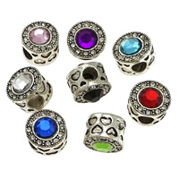 Zinklegering European Beads, Zinc Alloy, silver plated, met hart patroon & zonder troll & met strass & zwart maken, meer kleuren voor de keuze, nikkel, lood en cadmium vrij, 11x12mm, Gat:Ca 5mm, 100pC's/Lot, Verkocht door Lot