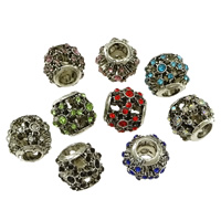 Zink Alloy European Pärlor, Trumma, silver pläterad, utan troll & med strass & svärta, fler färger för val, nickel, bly och kadmium gratis, 11x10mm, Hål:Ca 4.5mm, 100PC/Lot, Säljs av Lot