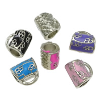 Zinklegering European Beads, Zinc Alloy, Handtas, platinum plated, zonder troll & glazuur, meer kleuren voor de keuze, nikkel, lood en cadmium vrij, 11x10.50x8mm, Gat:Ca 5mm, 5x1.5mm, 100pC's/Lot, Verkocht door Lot